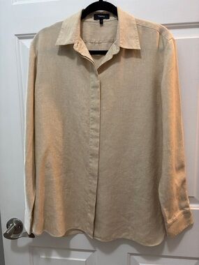 Theory Light Beige Linen Button-Front Shirt EUC Small